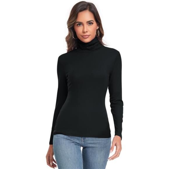 Women's Long Sleeve Casual Lightweight Turtleneck Top Slim Fit Thermal Active - Picture 3 of 7